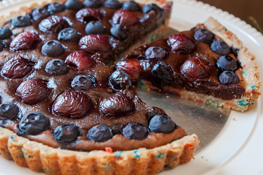 Blueberry-Cherry Brownie Fireworks Tart-16