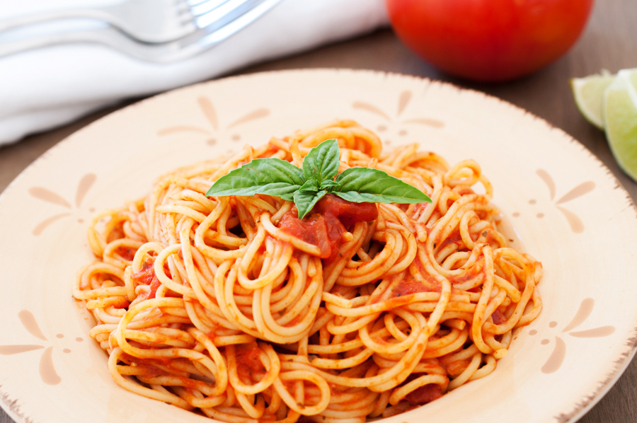 Spaghetti, marinara, basil, lime, Italian, pasta