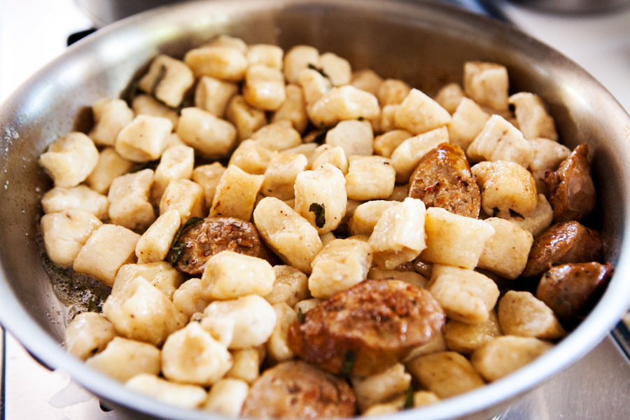 Gnocchi, Ricotta, Italian, sausage, zucchini, squash, potato dumplings, sage