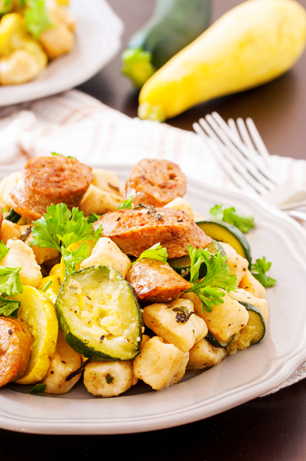 Gnocchi, Ricotta, Italian, sausage, zucchini, squash, potato dumplings, sage