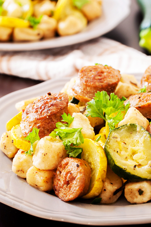 Gnocchi, Ricotta, Italian, sausage, zucchini, squash, potato dumplings, sage