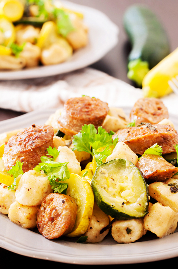 Gnocchi, Ricotta, Italian, sausage, zucchini, squash, potato dumplings, sage