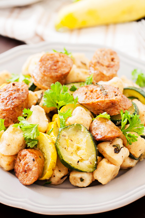 Gnocchi, Ricotta, Italian, sausage, zucchini, squash, potato dumplings, sage