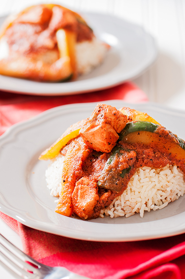 tikka masala, salmon, zucchini, tomatoes, chinese five spice, garam masala