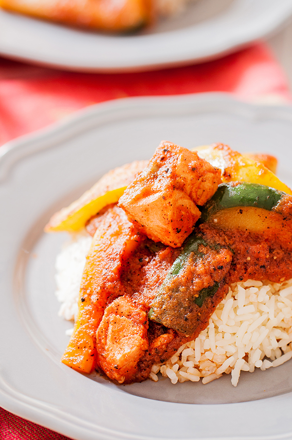 tikka masala, salmon, zucchini, tomatoes, chinese five spice, garam masala