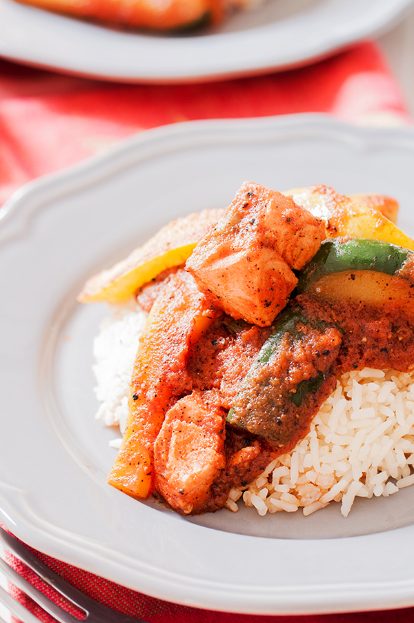 tikka masala, salmon, zucchini, tomatoes, chinese five spice, garam masala