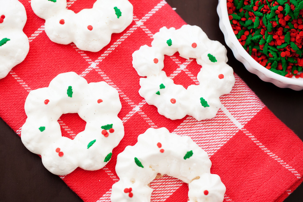 Bring these meringue wreaths to your next holiday party and add some cheer to the holiday table. 