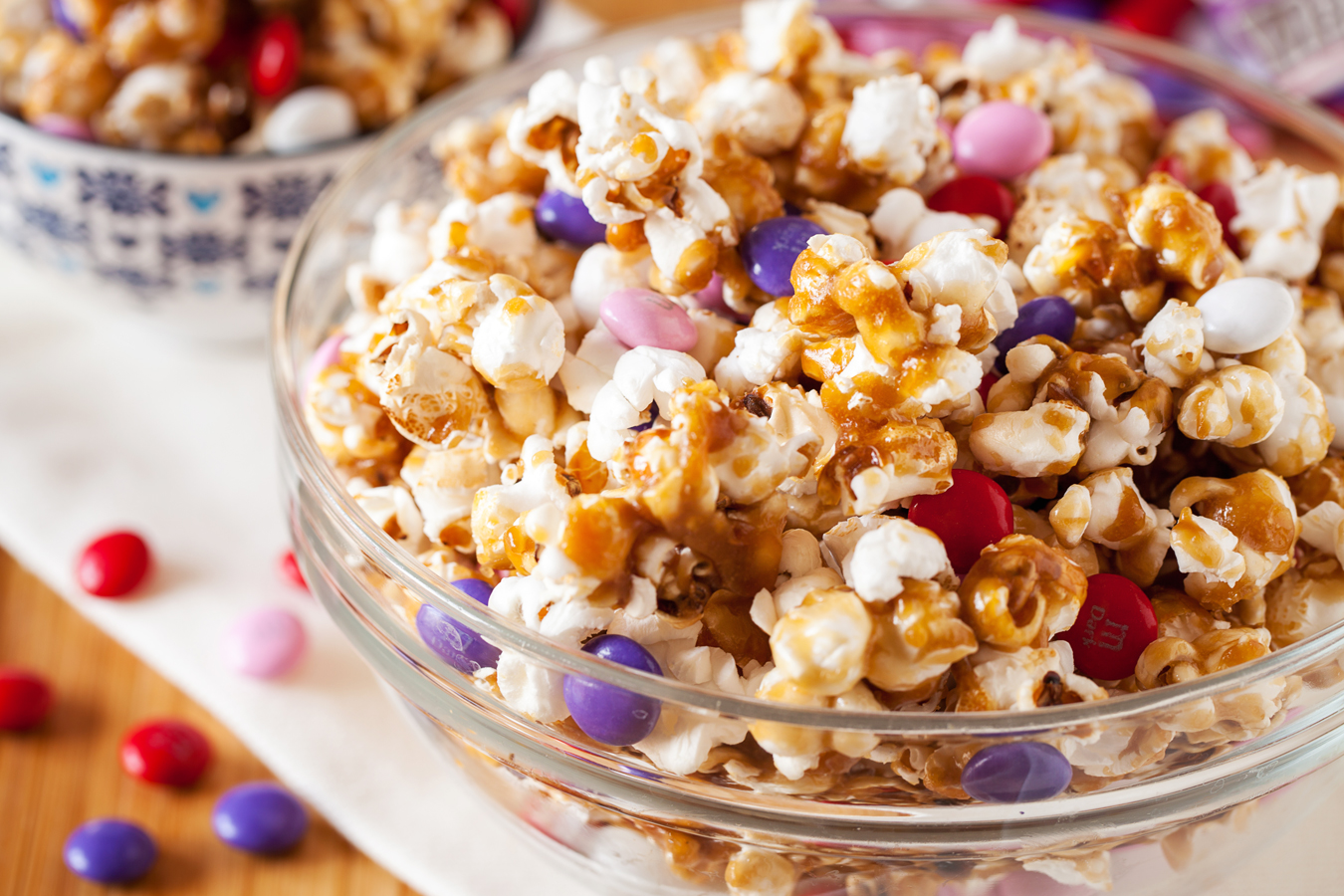 Caramel and Dark Chocolate m&m’s Popcorn - The perfect Valentine's Day movie snack!