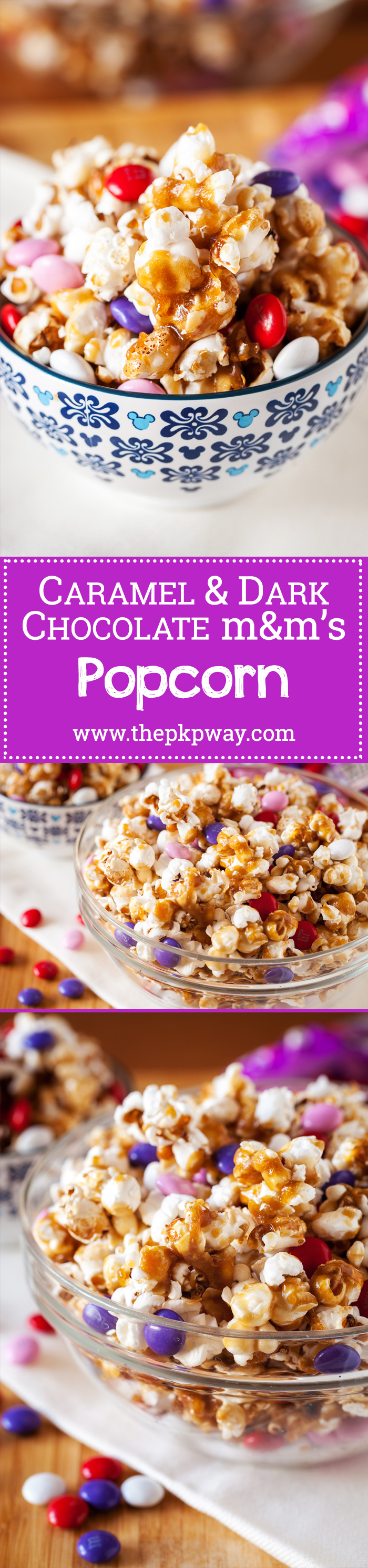 Caramel and Dark Chocolate m&m’s Popcorn - The perfect Valentine's Day movie snack!