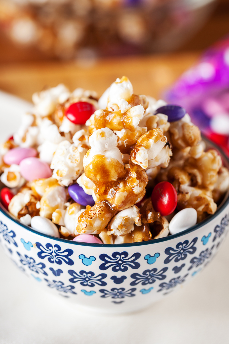 Caramel and Dark Chocolate m&m’s Popcorn - The perfect Valentine's Day movie snack!