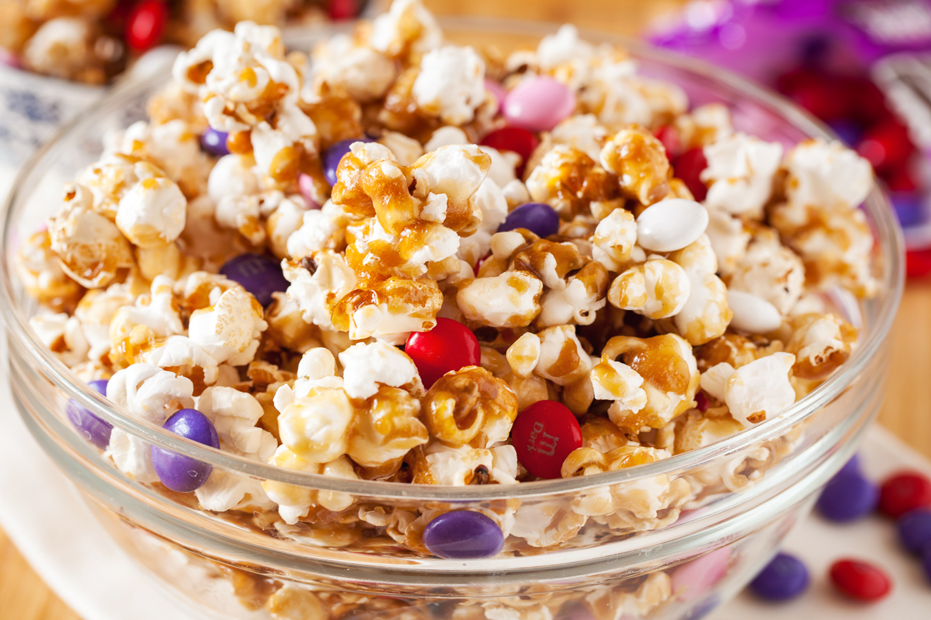 Caramel and Dark Chocolate m&m’s Popcorn - The perfect Valentine's Day movie snack!