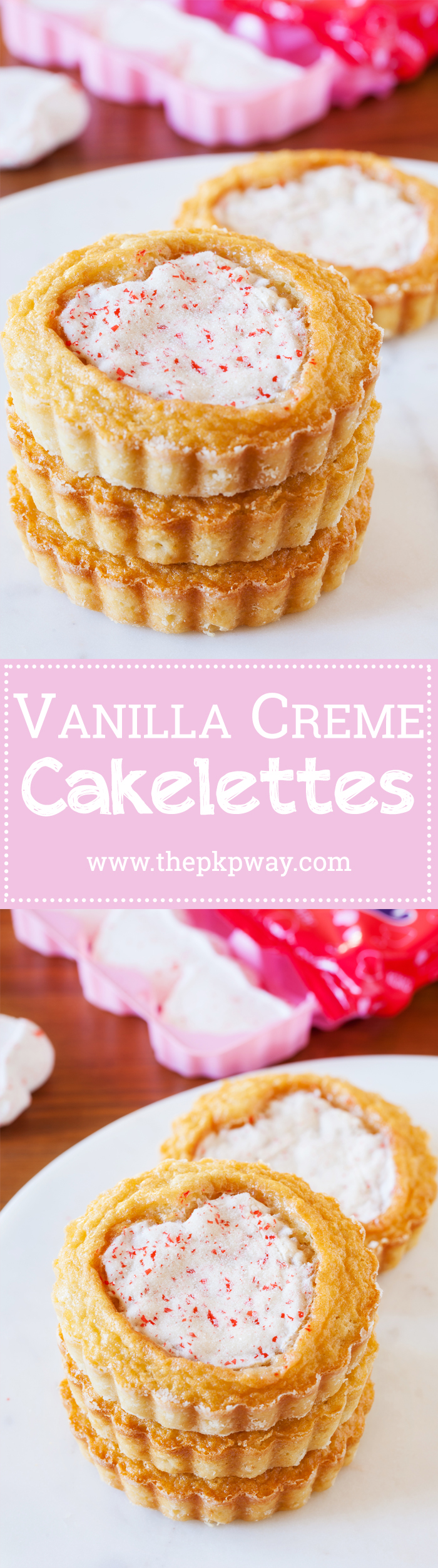 Vanilla Creme Cakelettes ~ Soft and moist individual cakes topped with a PEEPS® heart. No frosting needed!