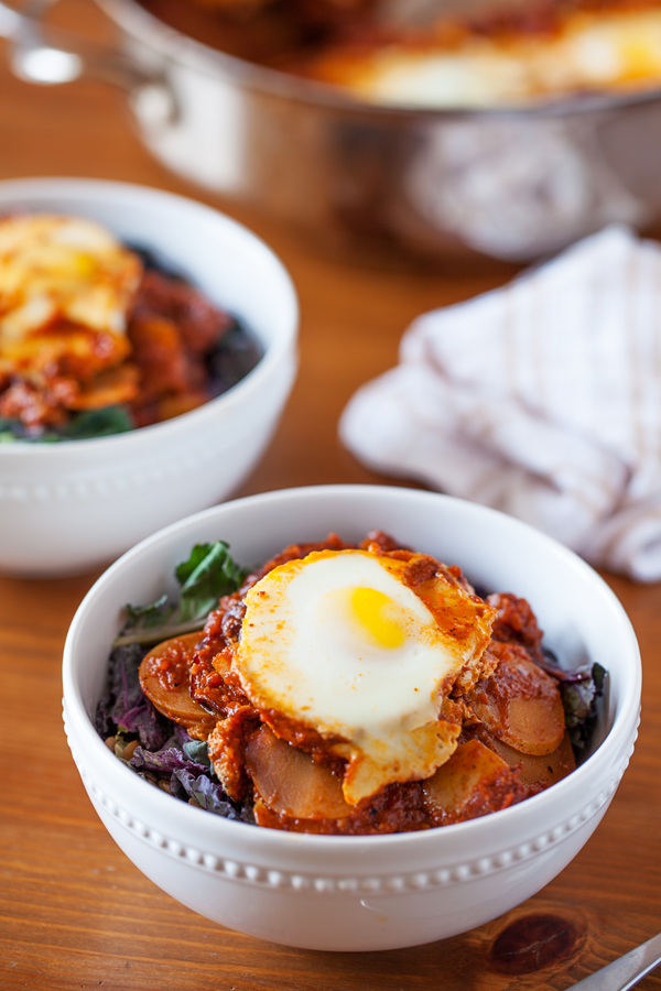 Smoky Potato, Sausage & Kale Lentil Bowl - Comforting, hearty, healthy, and cooks in one skillet!