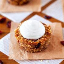 These gluten-free, mighty, and delicious apple breakfast cupcakes with caramel “frosting” will start your day on the right foot.