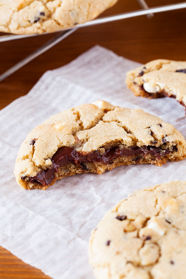 Rocky road reincarnated in cookie form. Full of marshmallows and walnuts, these rocky road cookies are soft, chewy, and gushing with rich ganache.