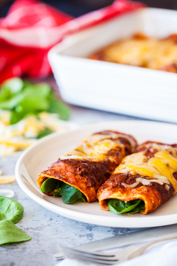 Spinach and cheese enchiladas are a healthier twist on a Mexican favorite.