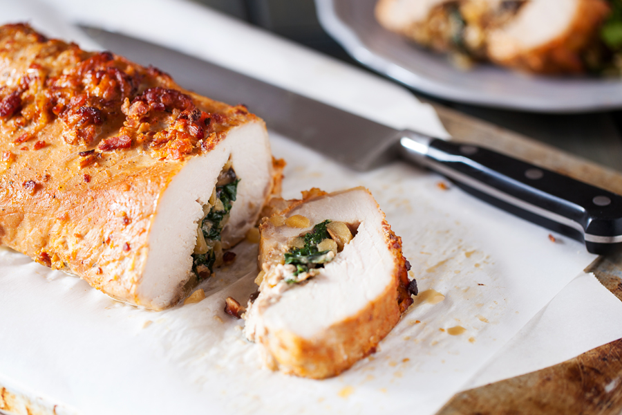 This succulent pork loin filet is filled with a sweet and savory stuffing and can be prepared in no time for an easy and delicious weeknight dinner #RealFlavorRealFast #ad