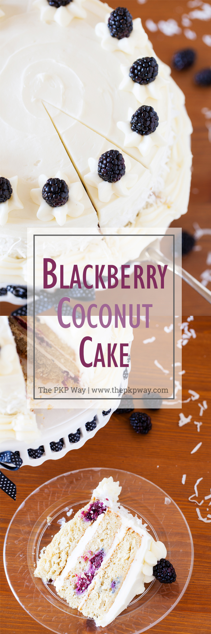 A cake for all occasions, this Blackberry Coconut Cake has a dense and moist crumb of blackberries and coconut, is filled with rich coconut buttercream, and frosted with tangy cream cheese frosting. Perfect for berry and coconut lovers everywhere. 