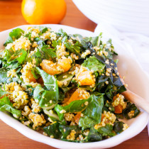 A triple punch of Ojai Pixie tangerines make the chard in this salad taste like tangerines in leafy green form. With a myriad of textures from millet and avocado, and a dressing that tastes like liquid candy, this salad is a yummy way to get more leafy greens into your diet.