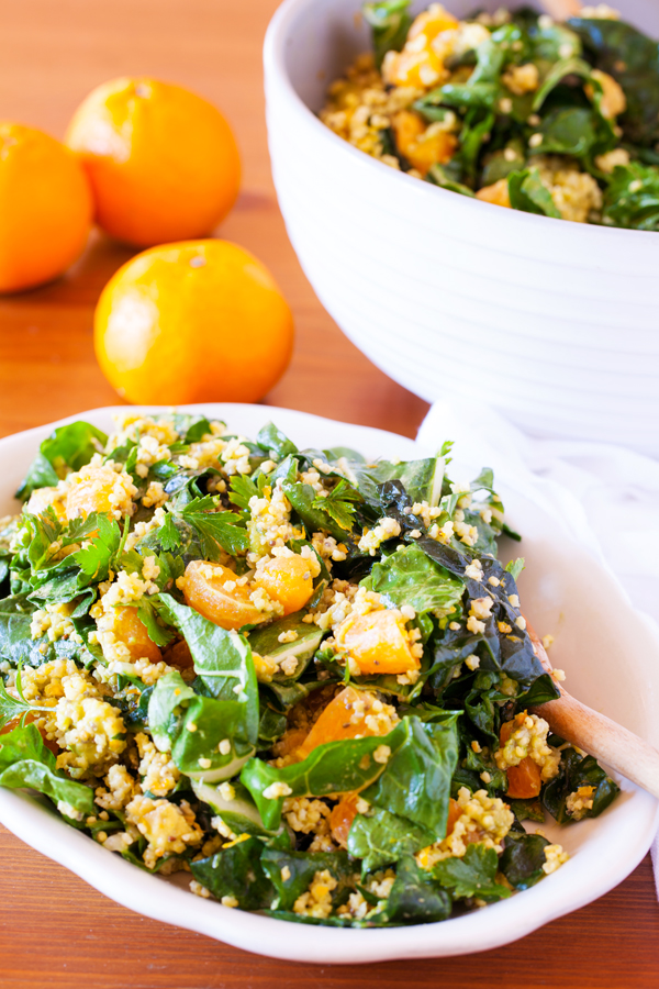 A triple punch of Ojai Pixie tangerines make the chard in this salad taste like tangerines in leafy green form. With a myriad of textures from millet and avocado, and a dressing that tastes like liquid candy, this salad is a yummy way to get more leafy greens into your diet. 