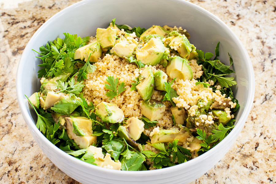 A triple punch of Ojai Pixie tangerines make the chard in this salad taste like tangerines in leafy green form. With a myriad of textures from millet and avocado, and a dressing that tastes like liquid candy, this salad is a yummy way to get more leafy greens into your diet. 