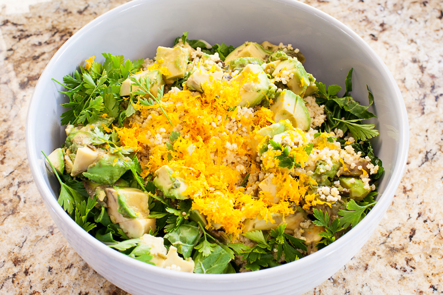 A triple punch of Ojai Pixie tangerines make the chard in this salad taste like tangerines in leafy green form. With a myriad of textures from millet and avocado, and a dressing that tastes like liquid candy, this salad is a yummy way to get more leafy greens into your diet. 