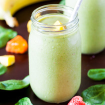 This green machine smoothie combines veggies and fruits to give you that kick of nutrients to help get your day started.