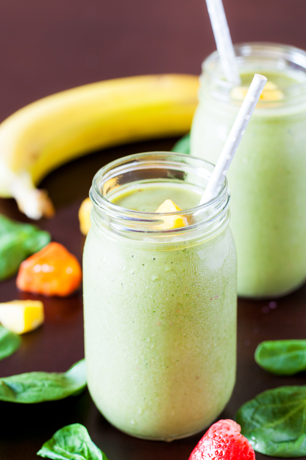 This green machine smoothie combines veggies and fruits to give you that kick of nutrients to help get your day started.