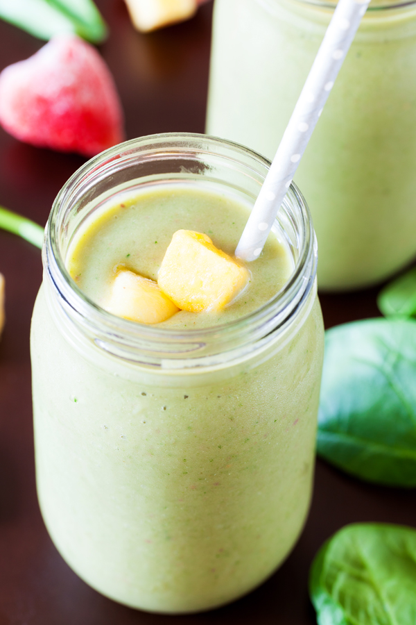 This green machine smoothie combines veggies and fruits to give you that kick of nutrients to help get your day started.