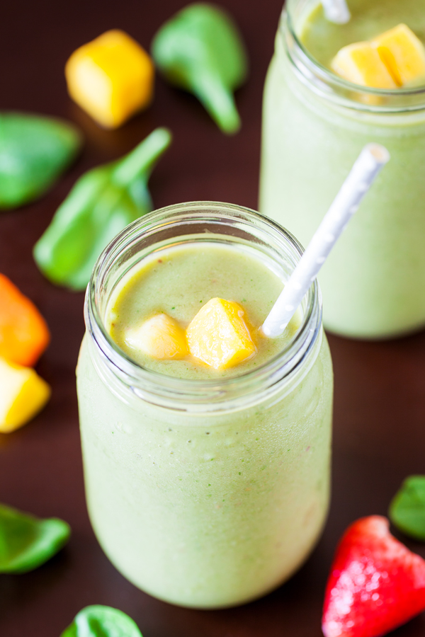 This green machine smoothie combines veggies and fruits to give you that kick of nutrients to help get your day started.