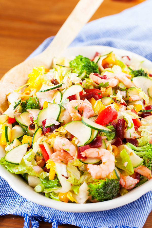 This shrimp chopped salad has it all. Plump and tender shrimp, a colorful medley of fresh veggies, and a bright and acidic dressing. Perfect as an accompaniment or a stand-alone meal. 