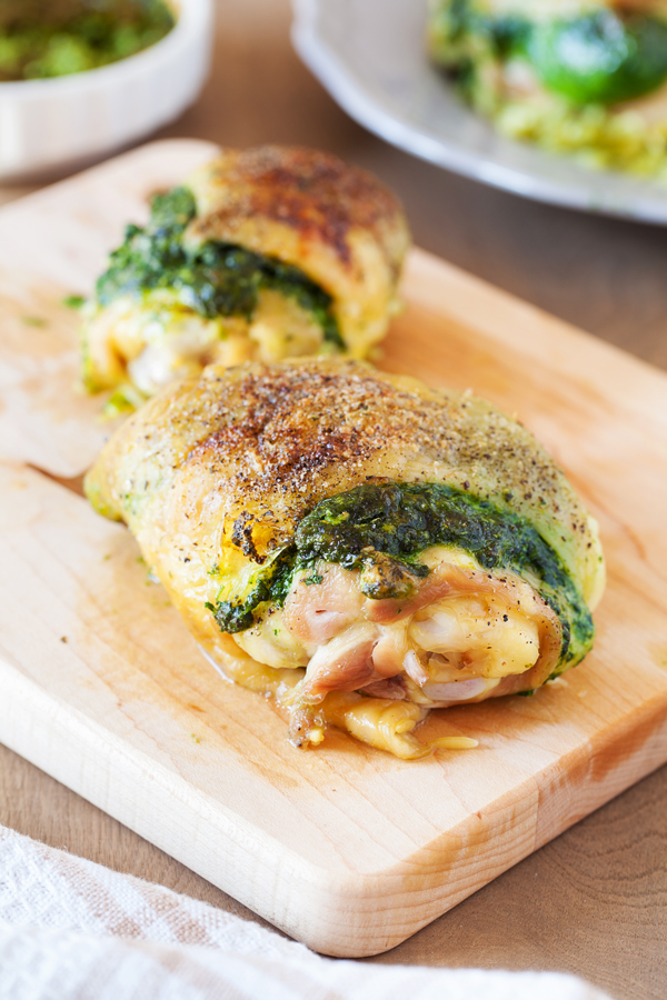 Entrée and side are ready at the same time with this Creamy Spinach Stuffed Chicken with Orzo. Chicken thighs are stuffed with a mixture of spinach and cheese then cooked together with orzo for an easy one-pan dinner.