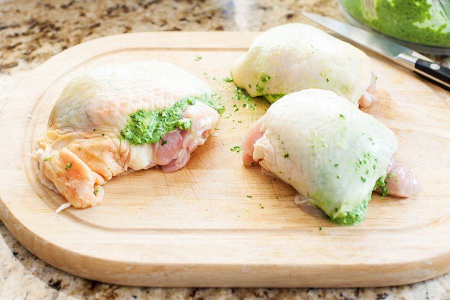 Entrée and side are ready at the same time with this Creamy Spinach Stuffed Chicken with Orzo. Chicken thighs are stuffed with a mixture of spinach and cheese then cooked together with orzo for an easy one-pan dinner.