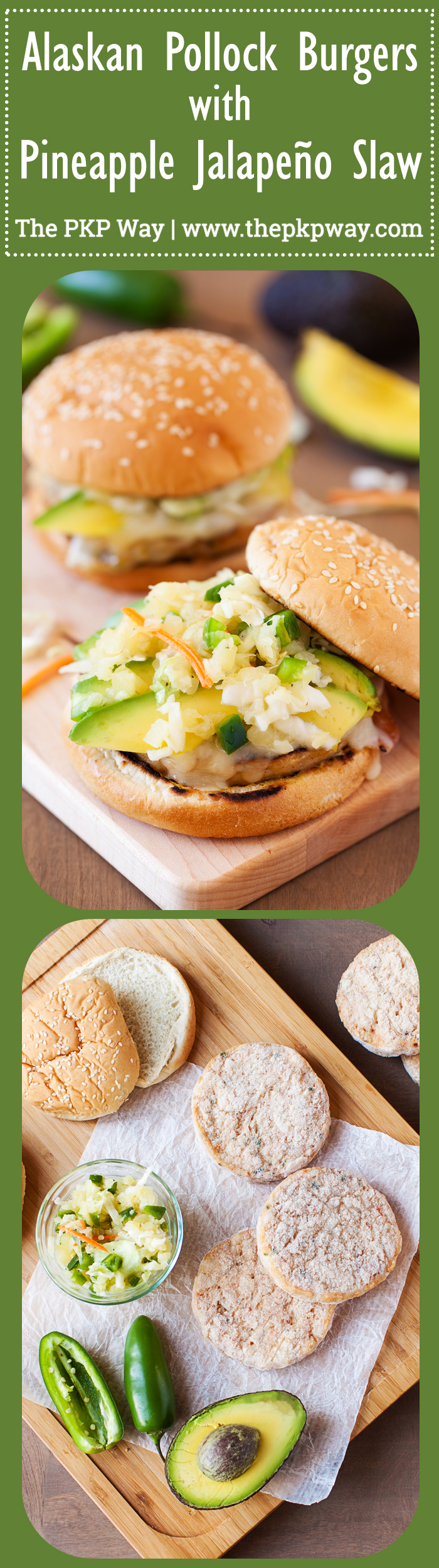 These Alaskan Pollock Burgers with Pineapple and Jalapeño Slaw are a healthy alternative to a regular burger yet just as delicious as an item on the menu of a gourmet burger restaurant.