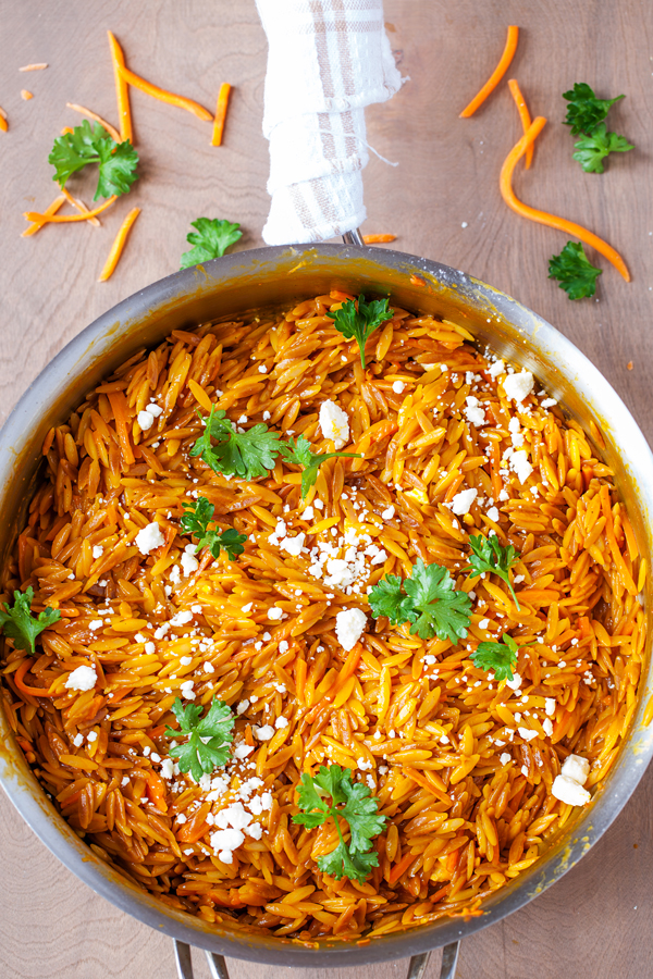 Orzo pasta cooked in carrot juice using the risotto method gives you Carrot Orzotto, a delight for carrot lovers everywhere.