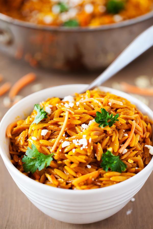 Orzo pasta cooked in carrot juice using the risotto method gives you Carrot Orzotto, a delight for carrot lovers everywhere.