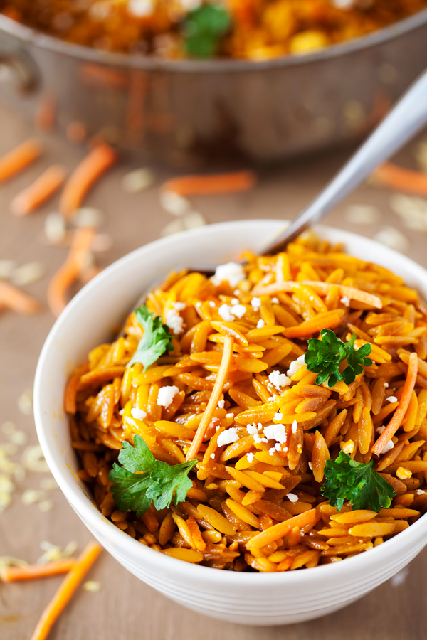 Orzo pasta cooked in carrot juice using the risotto method gives you Carrot Orzotto, a delight for carrot lovers everywhere.