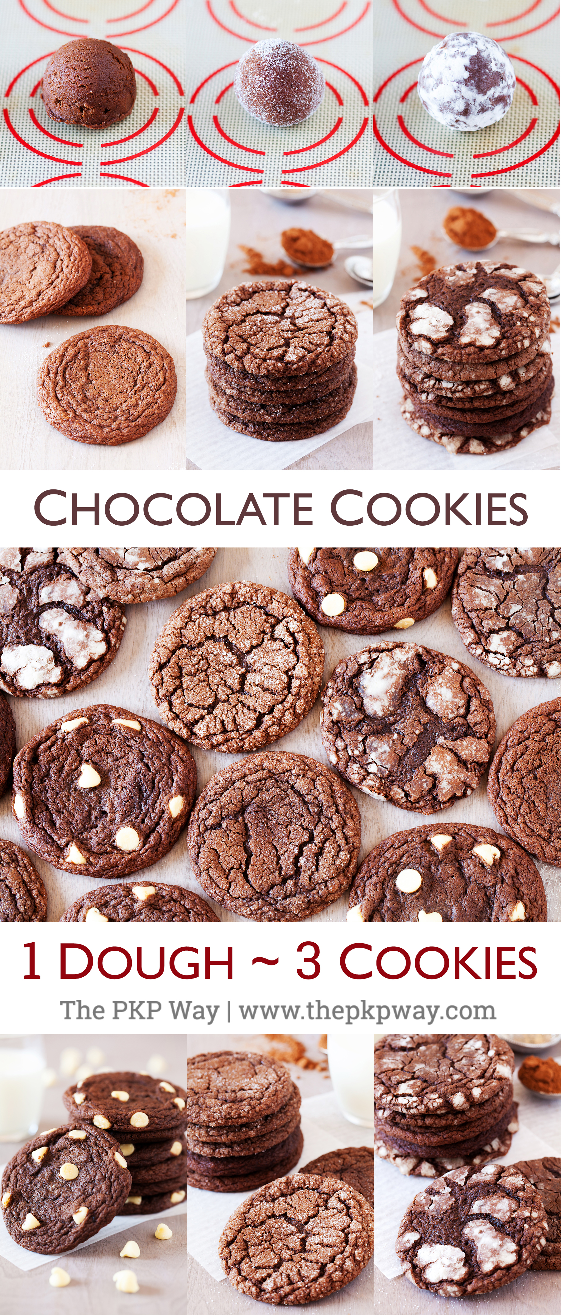 These Chocolate Cookies are soft and chewy and with just one Chocolate Cookie Dough, you can make three kinds of cookies!