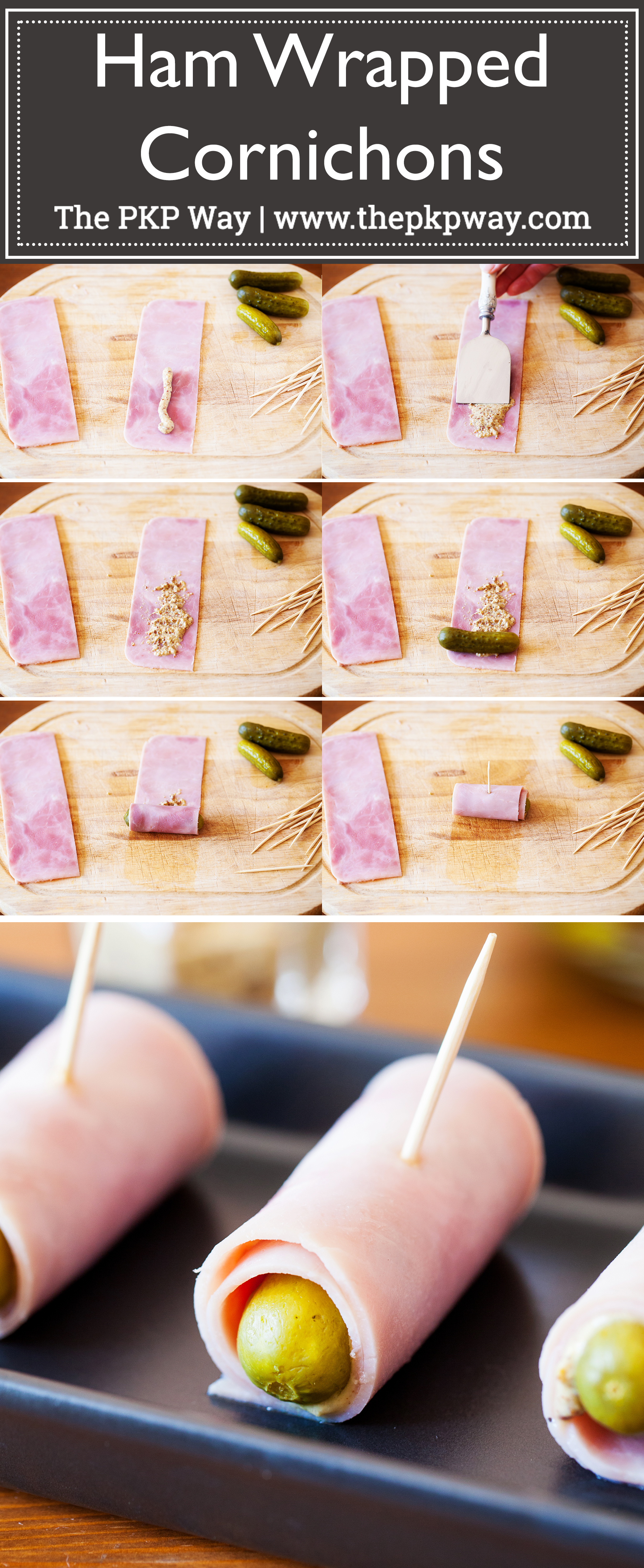 Ham Wrapped Cornichons are salty, sour, and crunchy. Made with only three ingredients, they make the perfect appetizer or game day snack!