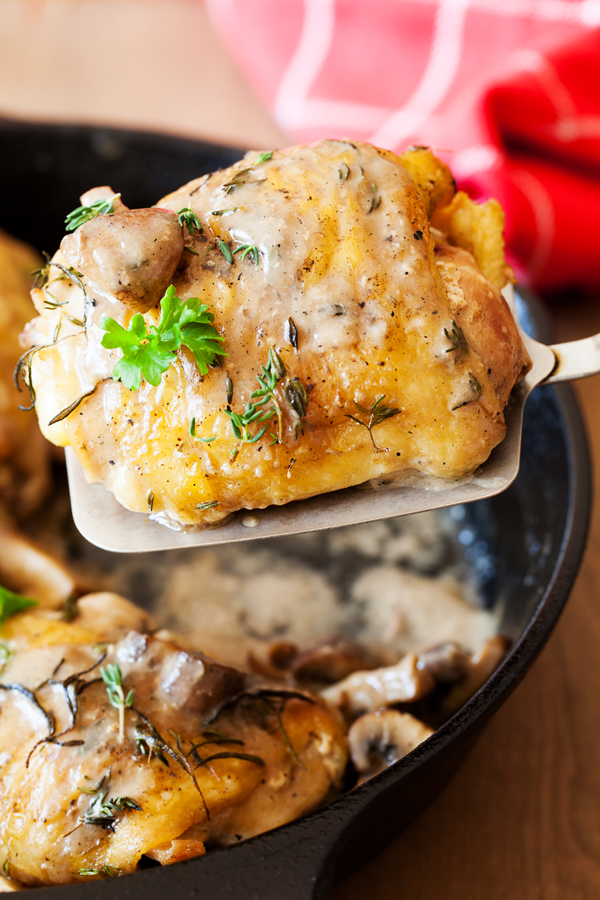 Not just any ol’ chicken recipe, this Three Herb Chicken with Mushroom Gravy features juicy chicken thighs cooked to perfection with fresh herbs and smothered in a thick and gravy-like white wine mushroom sauce.