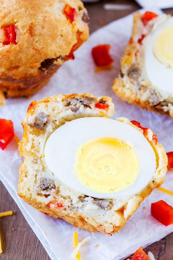 These Breakfast Sausage & Egg Muffins come with a surprise boiled egg inside and can be made ahead so you have breakfast at the ready for the entire week!