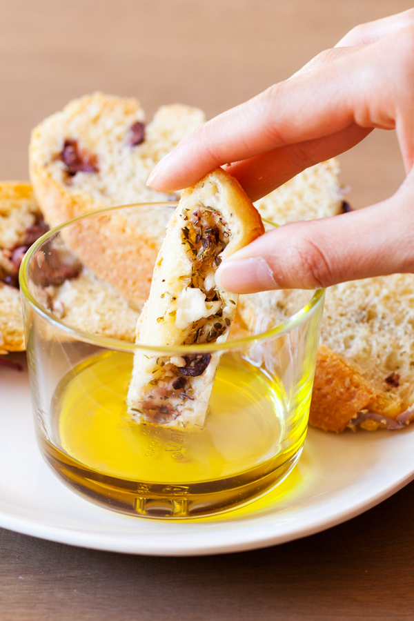 Olives, feta, and red onions add a slight twist and a Mediterranean flare to the traditional Pane Bianco.