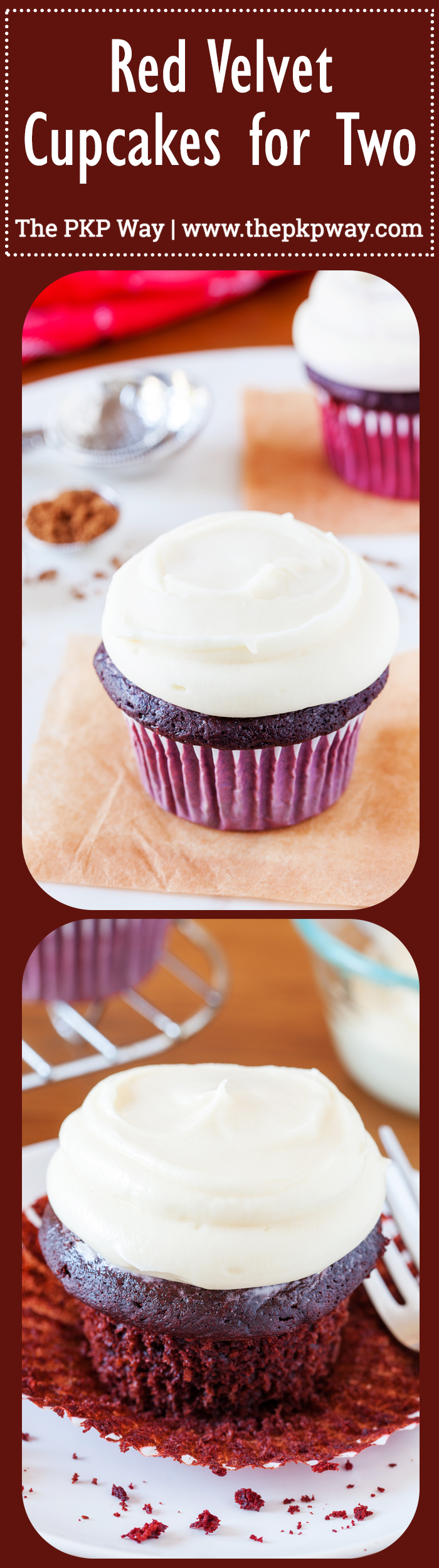 These chocolatey and soft Red Velvet Cupcakes for Two are perfect for you and your bestie. With a dollop of creamy and tangy Cream Cheese Frosting, you’ll be friends for life!