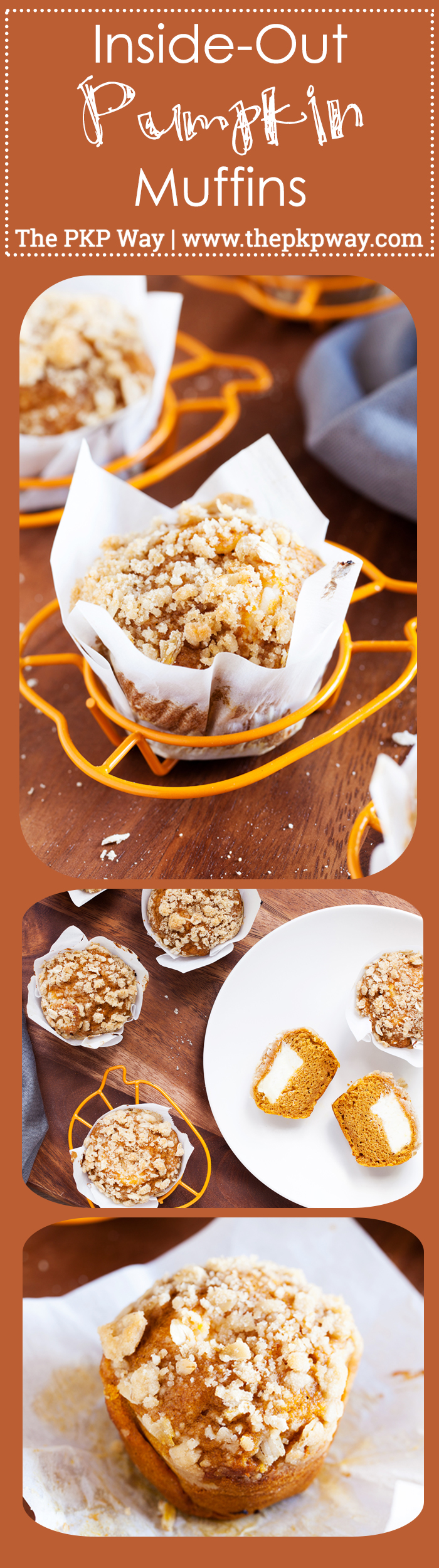 The perfect recipe to kick-off pumpkin season and fall, these Inside-Out Pumpkin Muffins feature a sweet and tangy cream cheese frosting stuffed inside a pumpkin spice muffin and topped with a crunchy streusel topping!