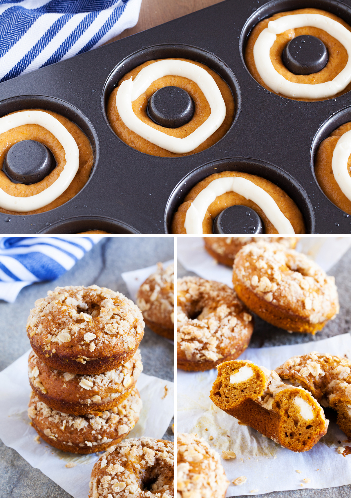 The perfect recipe to kick-off pumpkin season and fall, these Inside-Out Pumpkin Muffins feature a sweet and tangy cream cheese frosting stuffed inside a pumpkin spice muffin and topped with a crunchy streusel topping!