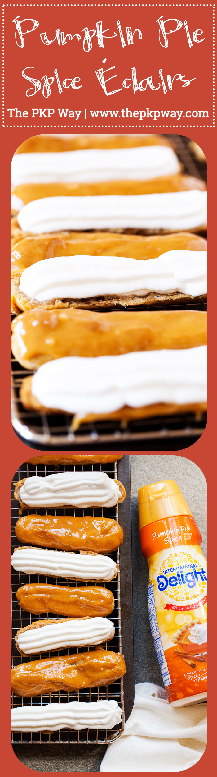 These Pumpkin Pie Spice Éclairs are made from a pumpkin pie spiced pate a choux, are filled with pumpkin pie spice whipped cream, and topped with a delicious caramel glaze that will sure to impress this holiday season.