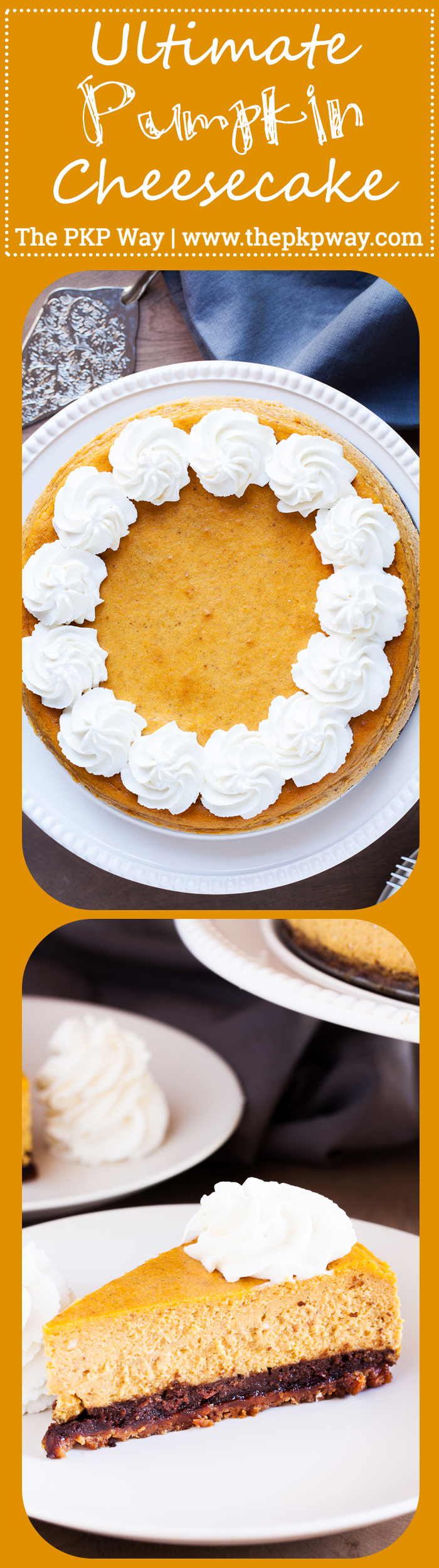 A gingersnap cookie crust, a layer of chocolate cake, and creamy pumpkin cheesecake make this the Ultimate Pumpkin Cheesecake.