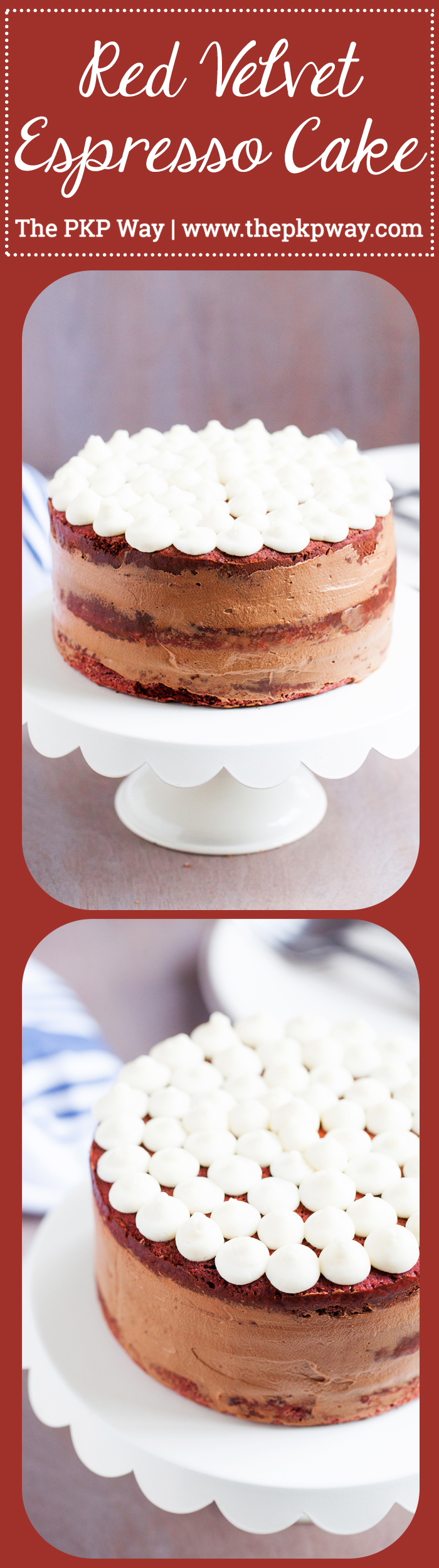 to-die-pro kombinaci, tento červený sametový Espresso dort má tři lahodné vrstvy červeného sametového dortu, naplněné načechraným espresso krémem mezi nimi,a přelité sladkou a pikantní smetanovou polevou!