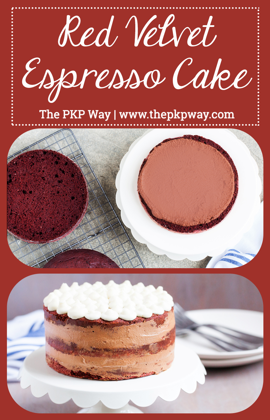 to-die-pro kombinaci, tento červený sametový Espresso dort má tři lahodné vrstvy červeného sametového dortu, naplněné načechraným espresso krémem mezi nimi,a přelité sladkou a pikantní smetanovou polevou!