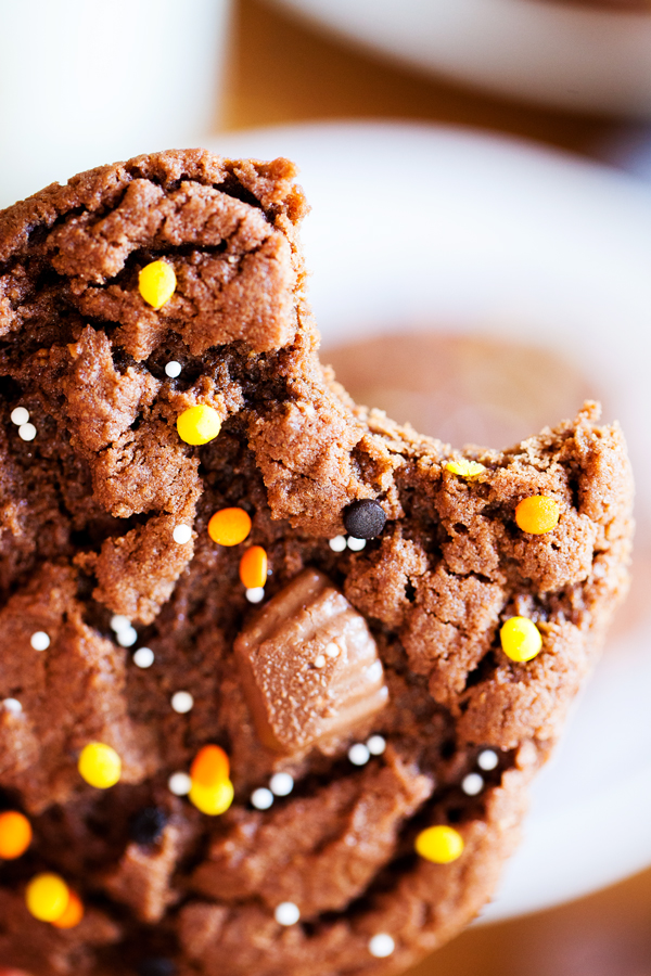 Full of chocolate and peanut butter flavor, these Reese’s Peanut Butter Chocolate Cookies are a great way to use up your leftover Halloween candy.